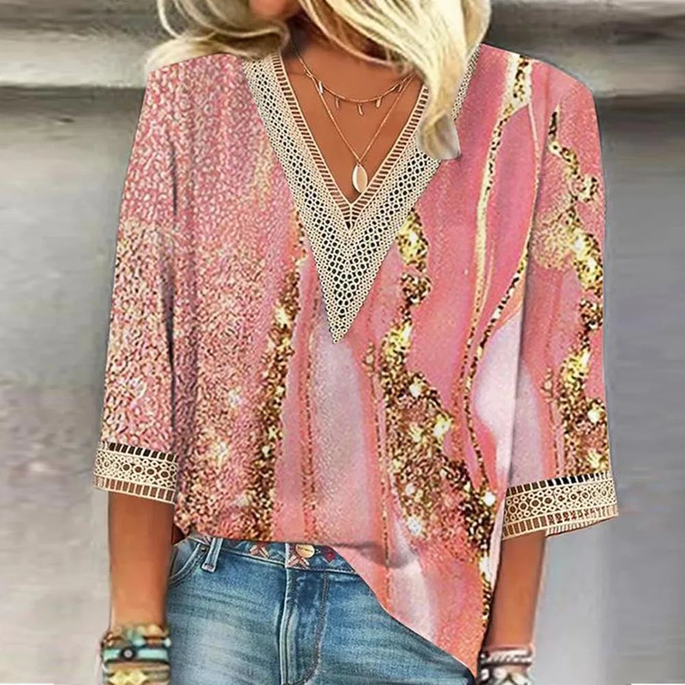 Kvinnors V-ringad Blus Casual 1