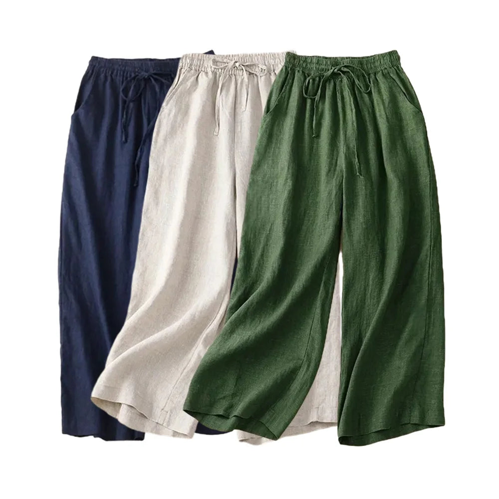 Kvinnors Vida Byxor Hög Midja Elastisk Bomull Linne 0