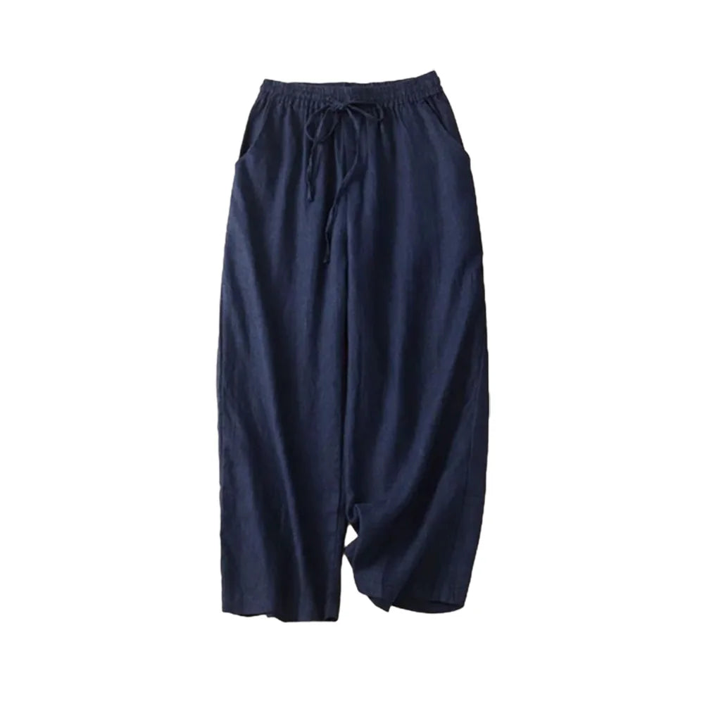 Kvinnors Vida Byxor Hög Midja Elastisk Bomull Linne 3