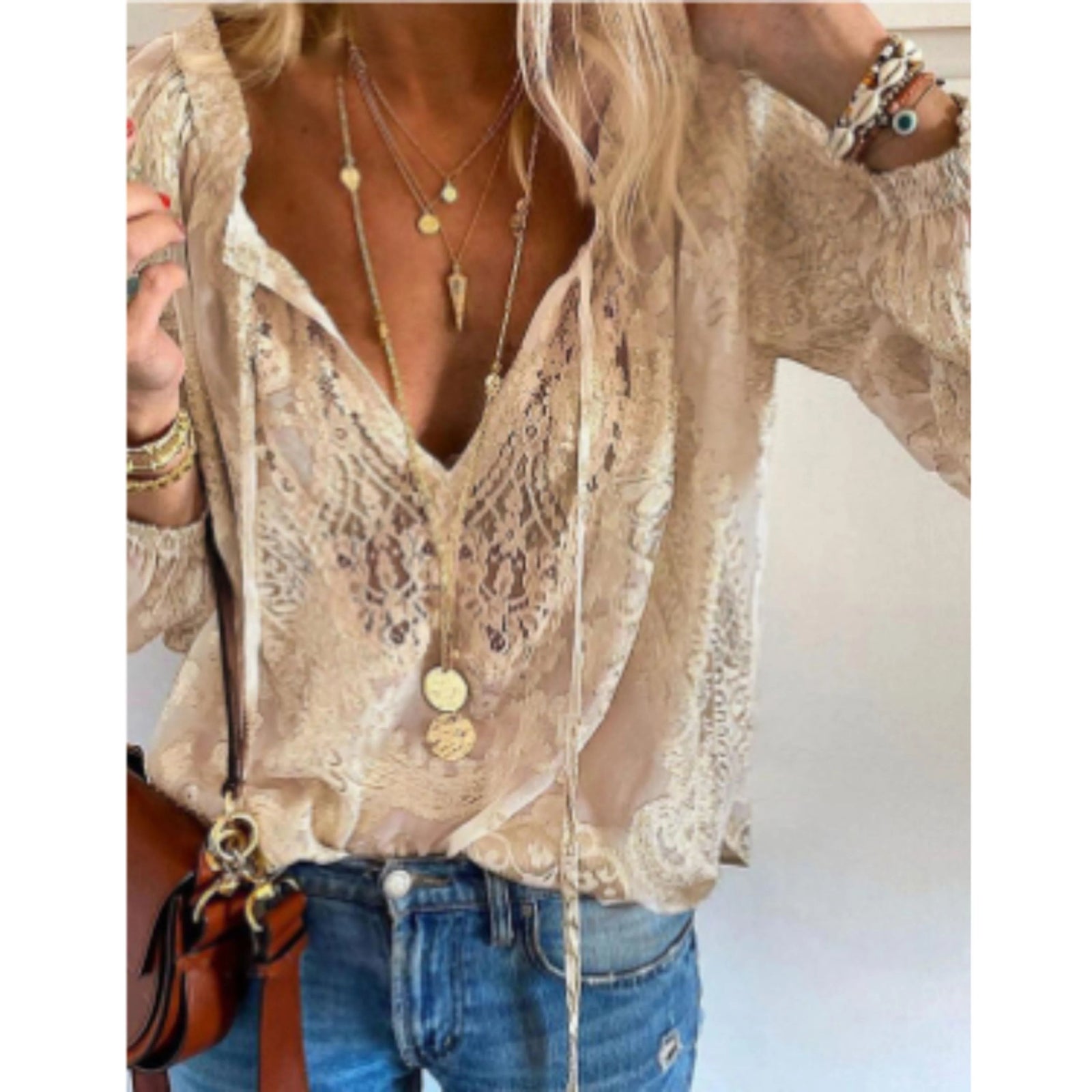 Kvinnors Vintage Blus med Långa Ärmar 0