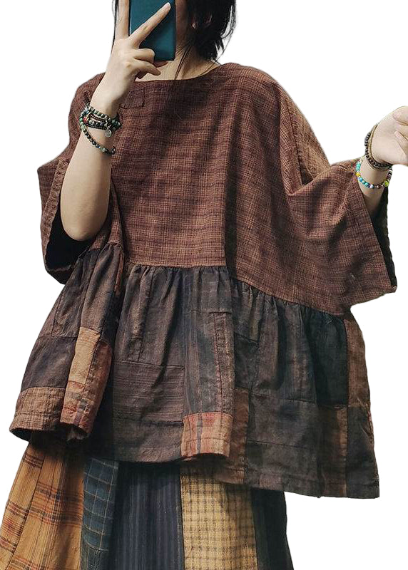 Kvinnorskjorta Patchwork Rutig Halvärm 0