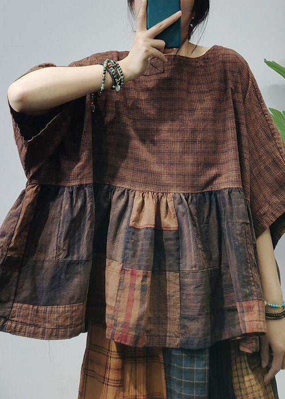 Kvinnorskjorta Patchwork Rutig Halvärm 2