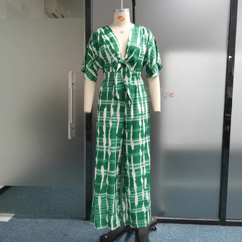 Dam Jumpsuit Djup V-ringning Flytande Silhuett-4