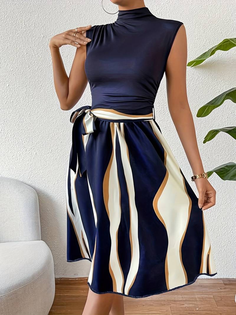 Variant image for Damklänning i Lapptäcksstil med Bälte och Mönster - 100% Bomull-1