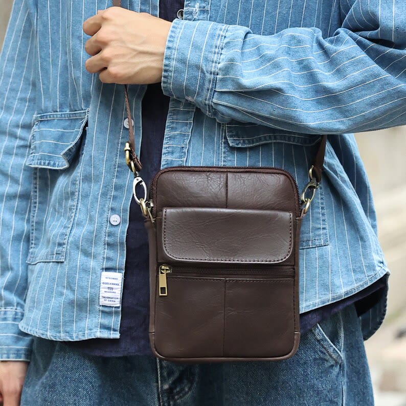 Mäns Axelväska Tidlös Design Med Flera Fack och Justerbar Rem 2