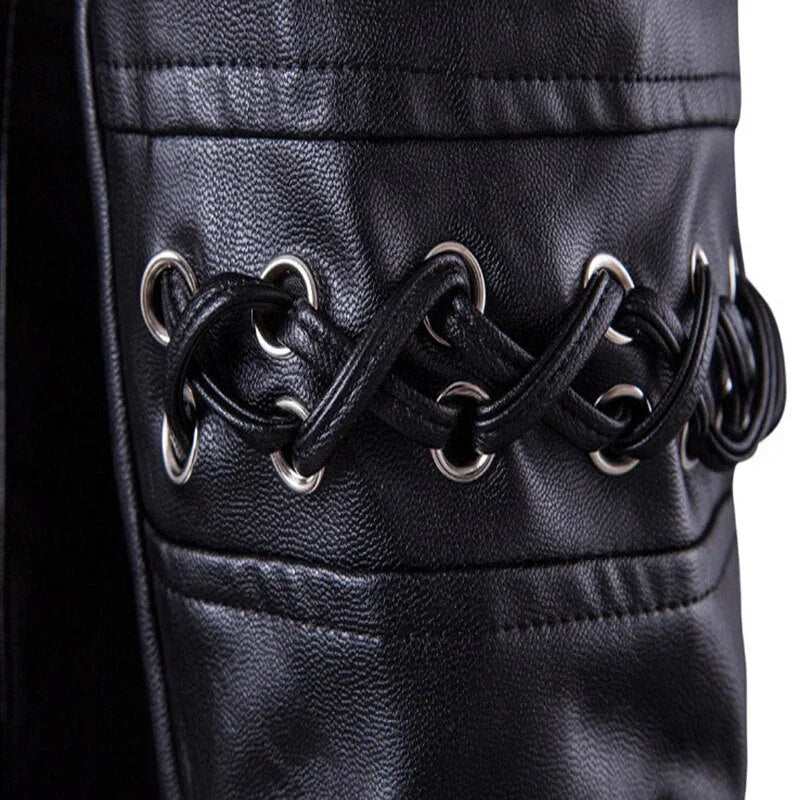 Mäns Bikerjacka med Dekorativa Bälten 4