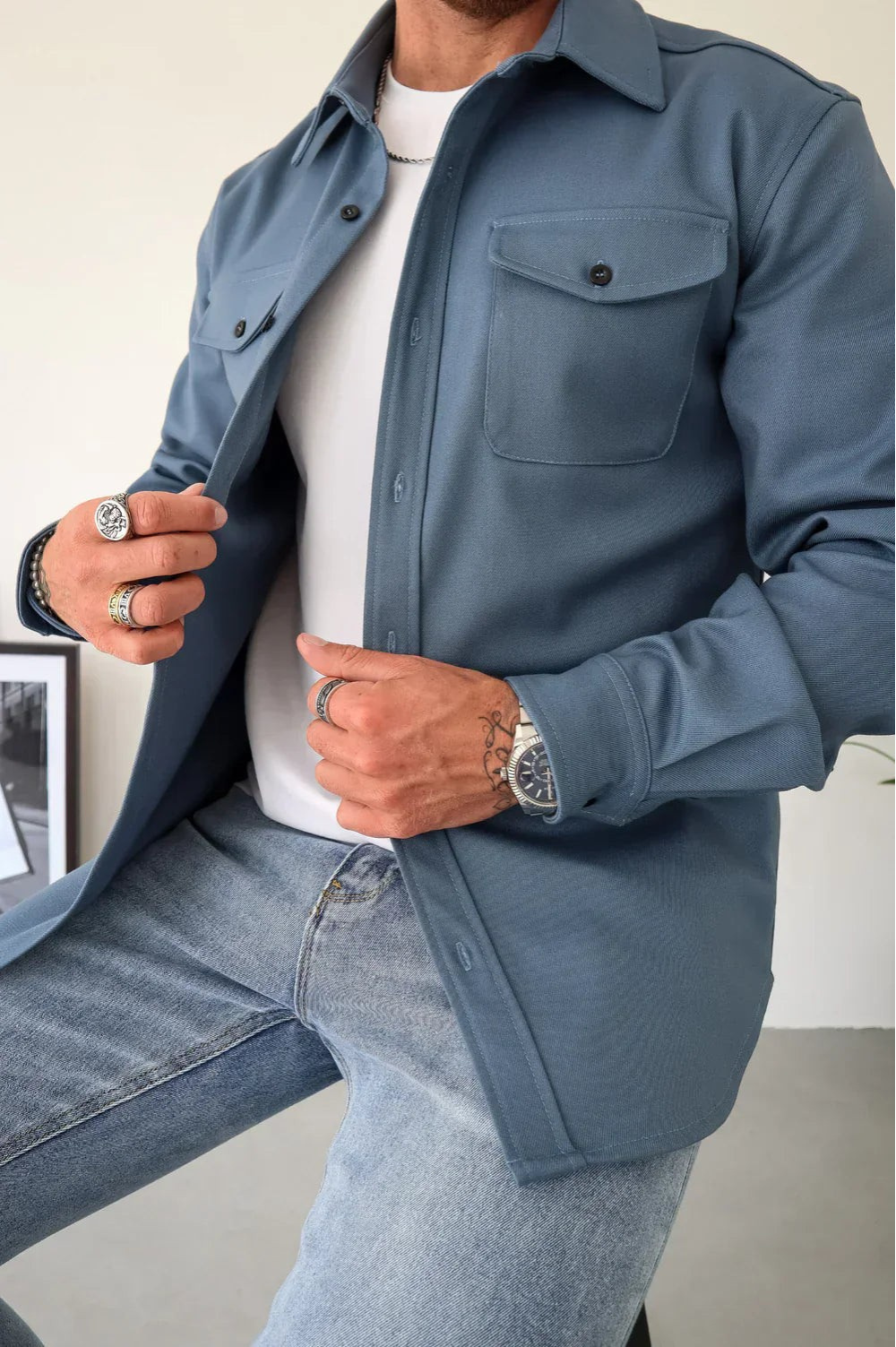 Mäns Casual Overshirt Modern Passform 10