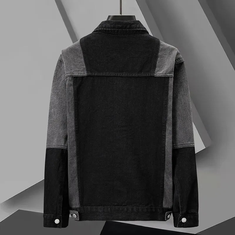 Mäns Denimjacka Med Delad Panel Avslappnad Stil 1