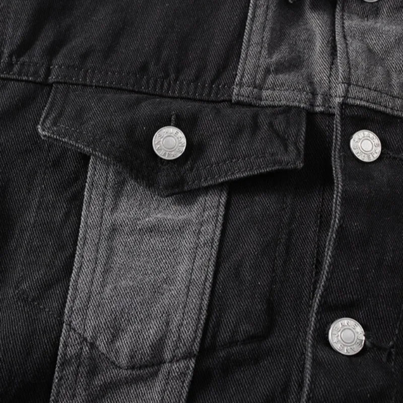 Mäns Denimjacka Med Delad Panel Avslappnad Stil 4