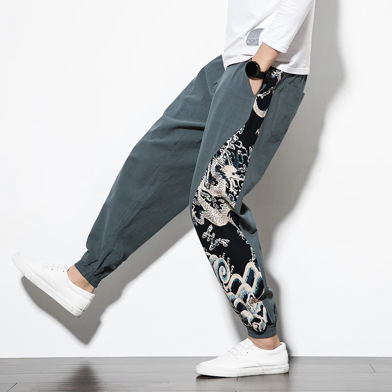 Mäns Harembyxor med Japanskt Drakekonstverk 1