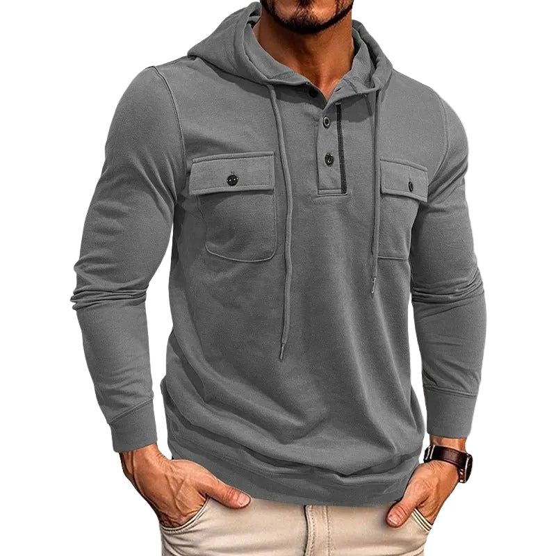 Mäns Hoodie med Knäppning och Dragsko Trendig Design 0