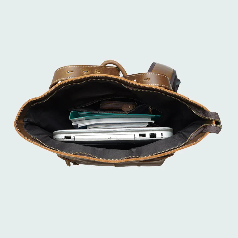 Mäns Läderryggsäck Funktionell Design 7