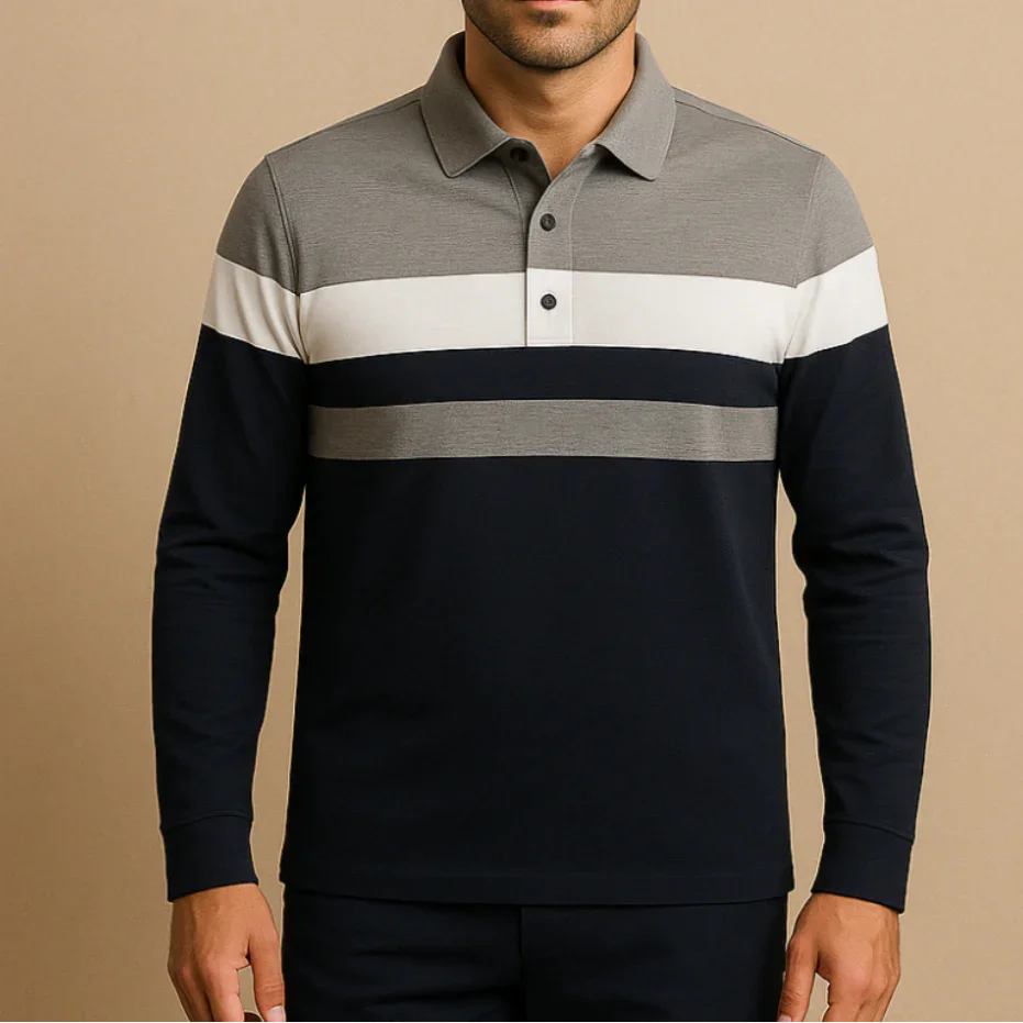 Mäns Långärmad Pikétröja Randig 5