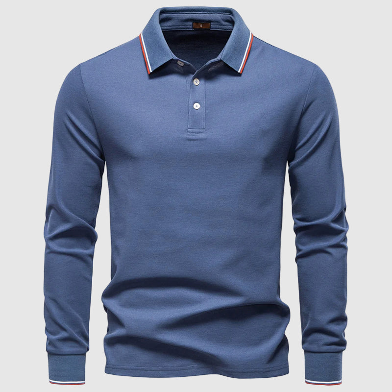 Mäns Långärmad Pikétröja Slim Fit 1