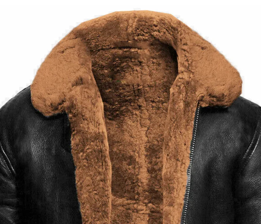 Mäns Skinnkappa med Shearling Foder 5