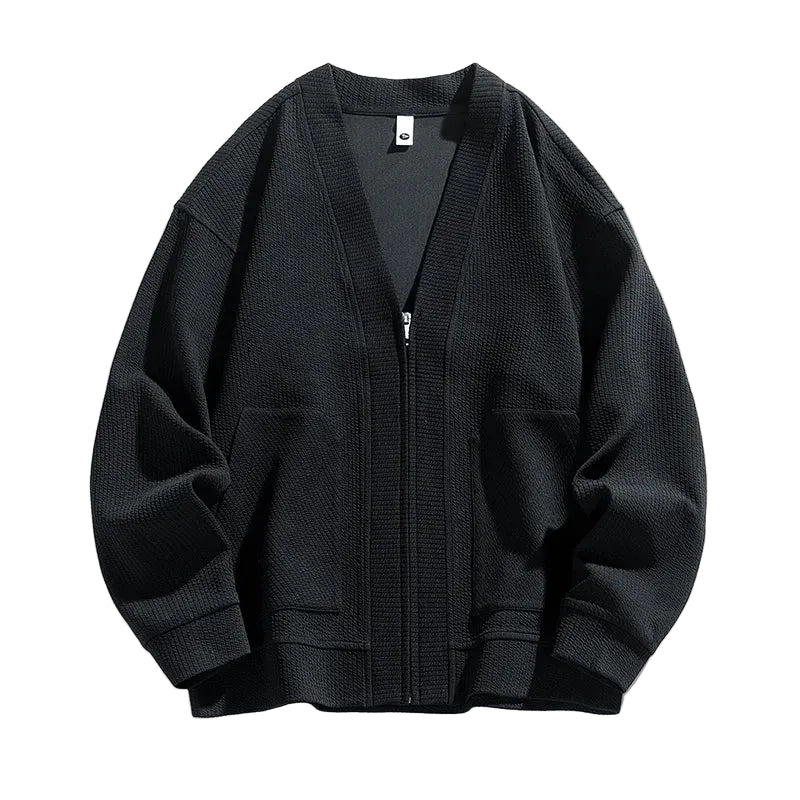 Mäns Zip-Up Cardigan Avslappnad Passform 0