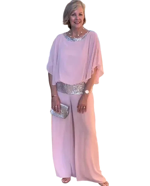 Kvinnors Elegant Kvällsuppsättning Glitter Top Högkvalitativt Tyg-1