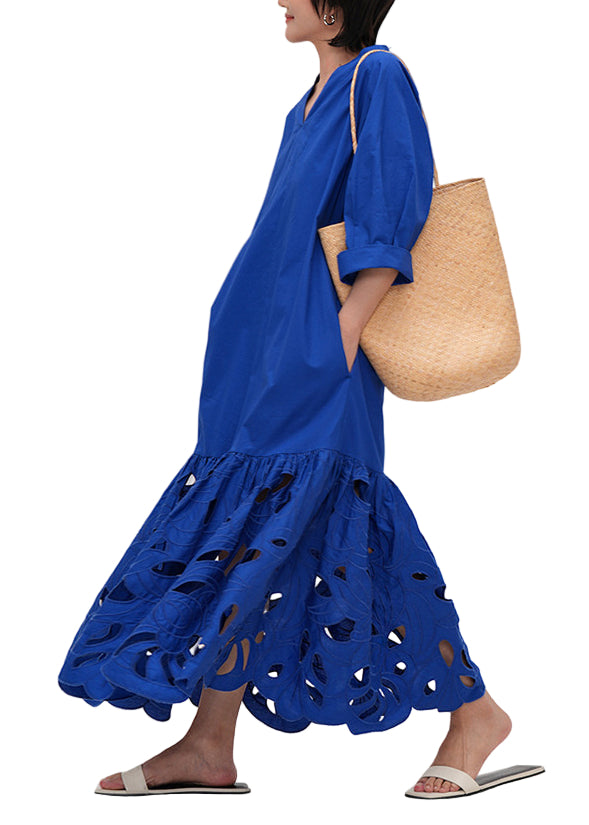 Maxi Klänning Dam Broderad Lång Längd Loose Fit 0