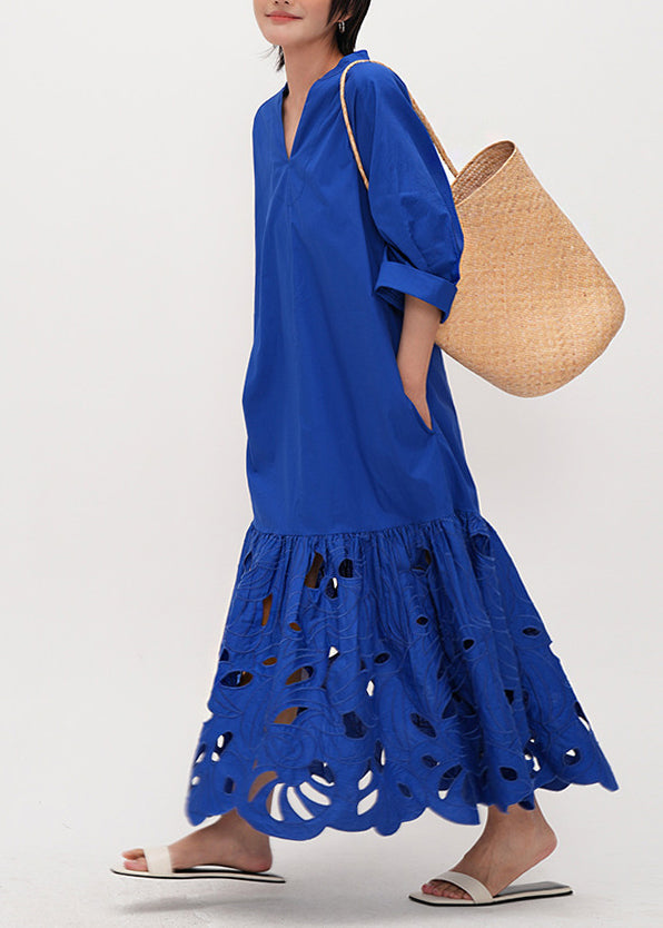 Maxi Klänning Dam Broderad Lång Längd Loose Fit 1