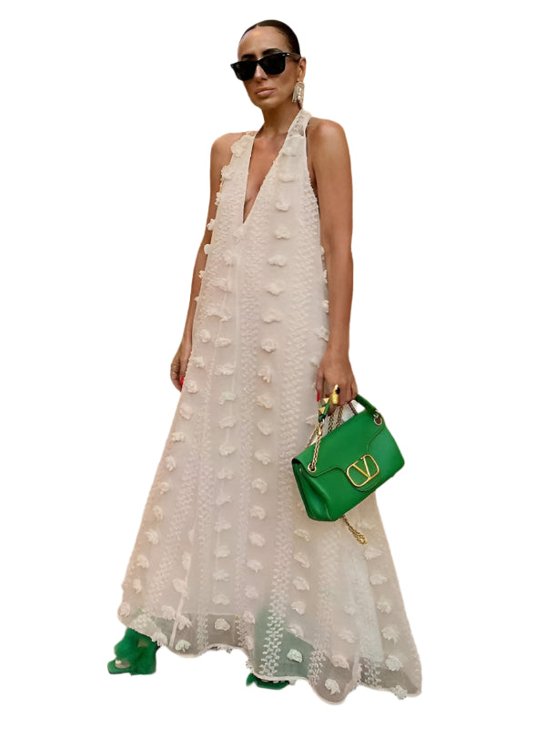 Maxi Klänning Dam Halterneck Blommig Mjuk Tyg 0