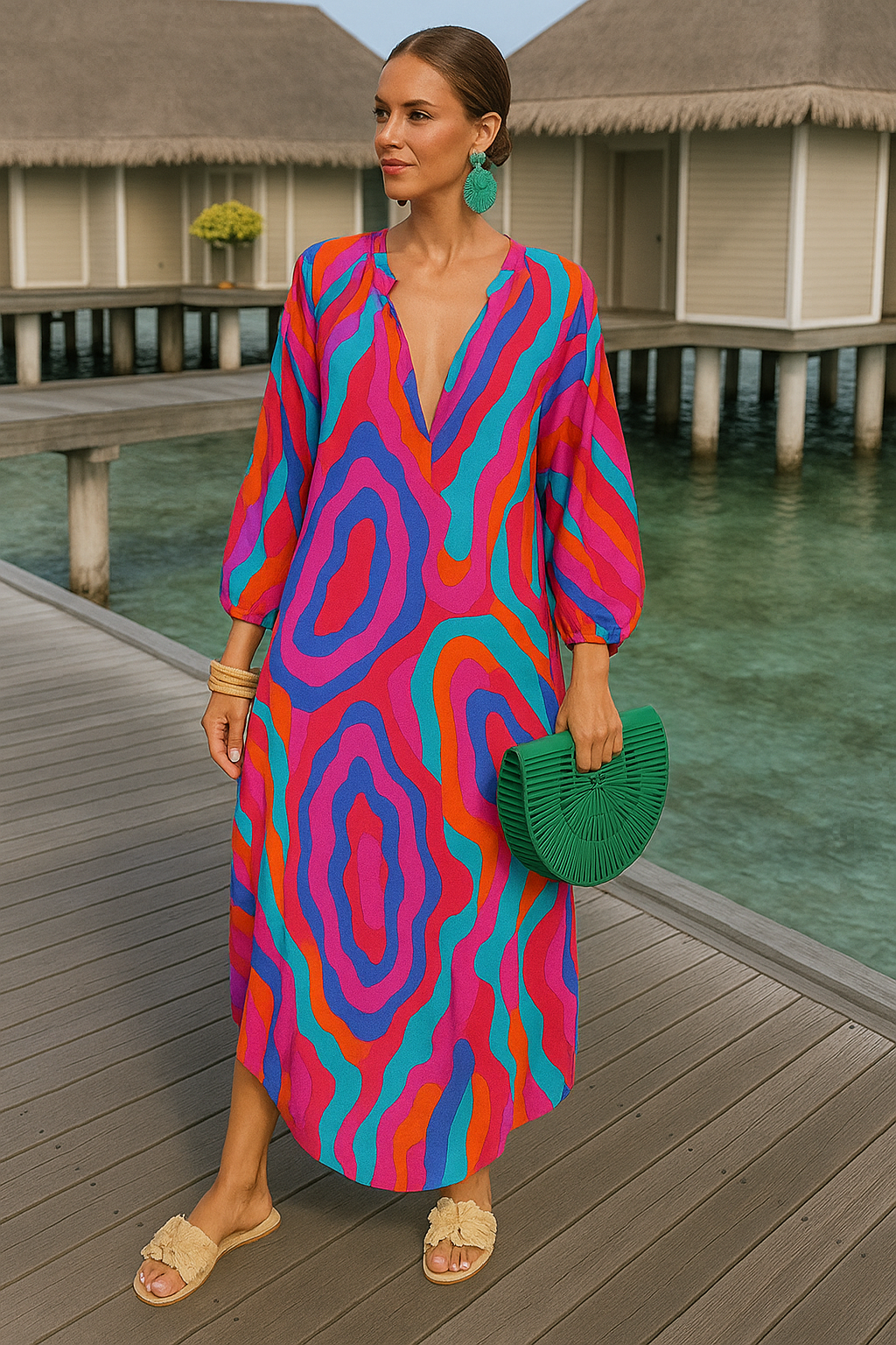 Maxiklänning Dam Oversize V-hals Lätt Material för Sommar 1