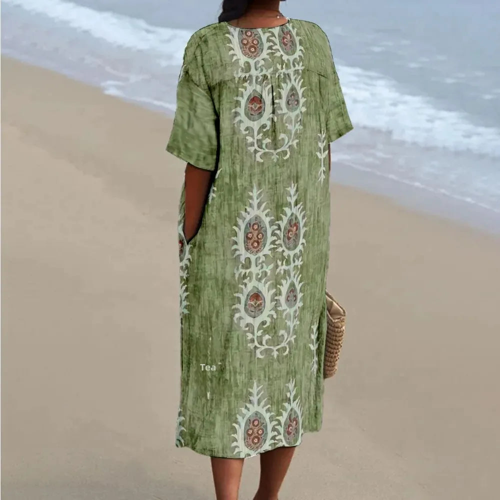 Maxiklänning Dam V-hals Korta Ärmar Digitaltryck Sommar 1