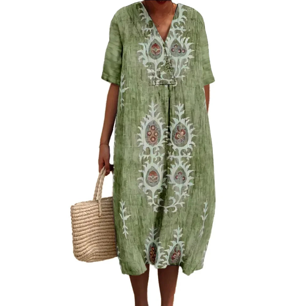 Maxiklänning Dam V-hals Korta Ärmar Digitaltryck Sommar 3