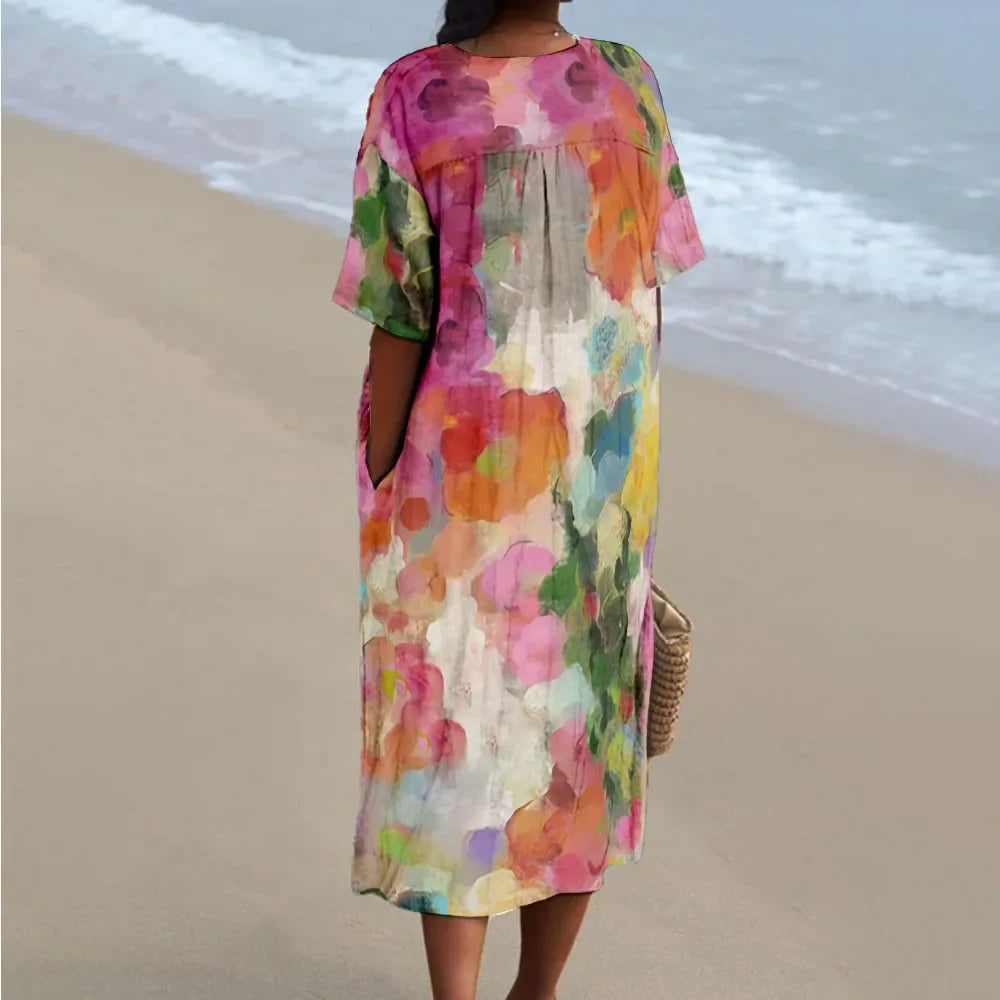 Maxiklänning Dam V-ringad Kort Ärmar Digitaltryck Sommar 1