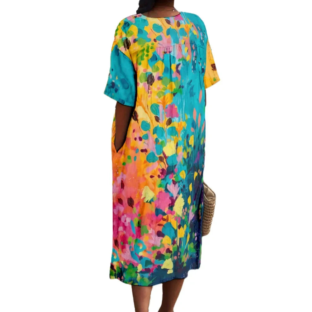 Maxiklänning Dam V-ringad Kort Ärmar Lätt Draperad Tyg 4