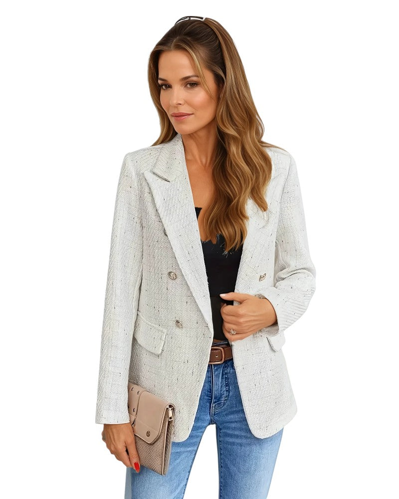 Kvinna Tweed Blazer Skräddarsydd Lätt Material