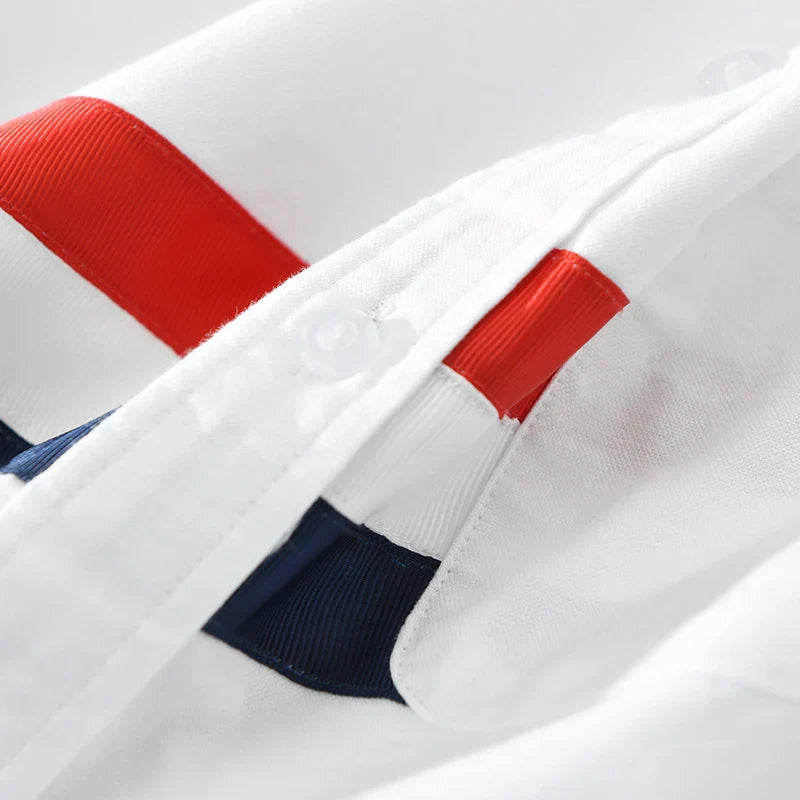 Herrskjorta Randig Lapptäcksstil i Bomull för Män 4