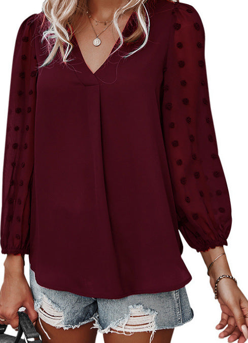 Dam Långärmad Topp Festtoppar Mjuk Blandning Hackad Halsringning