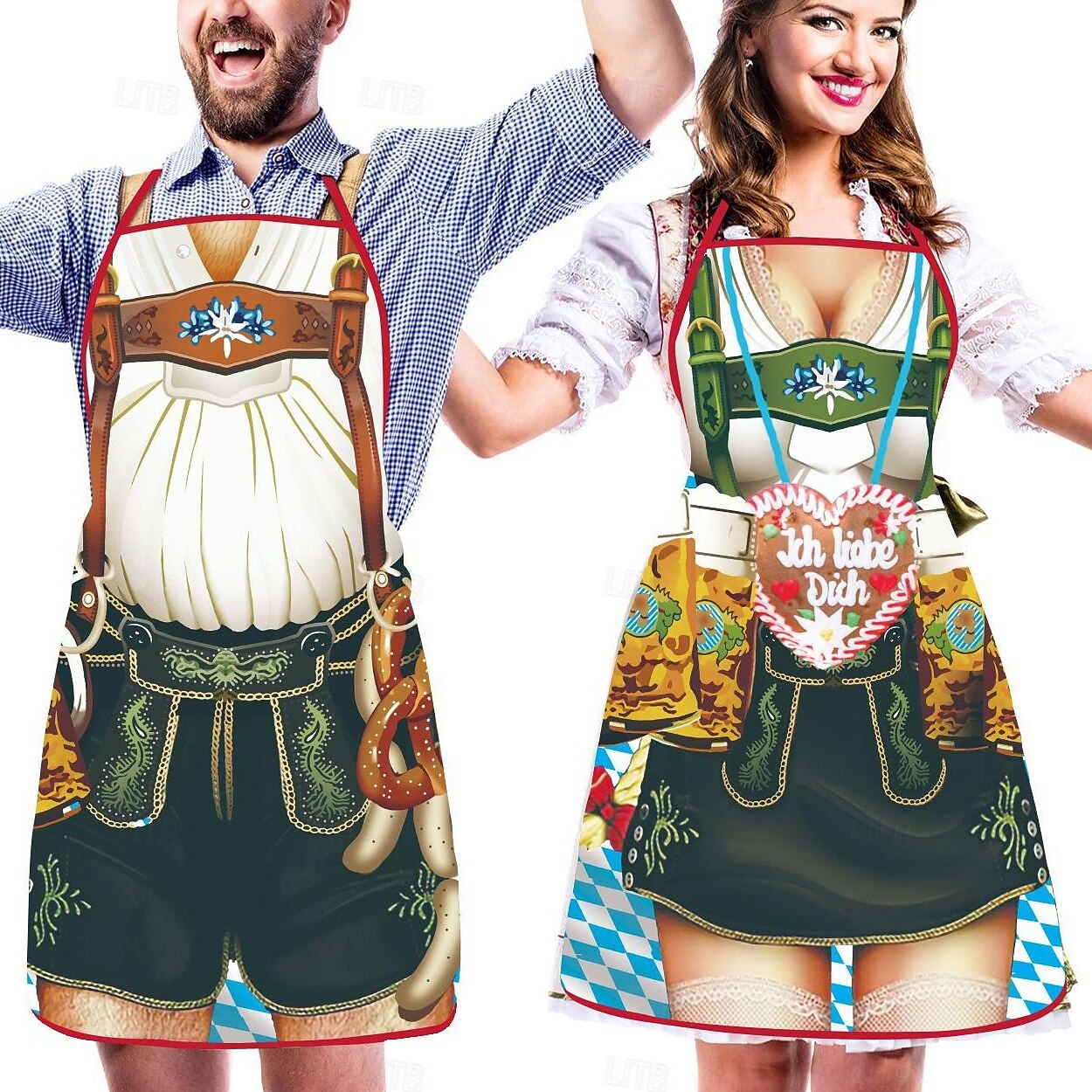 Par Schürzen Trachtenstil Dirndl Lederhosen Design Justerbar Slitstark Tyg 6