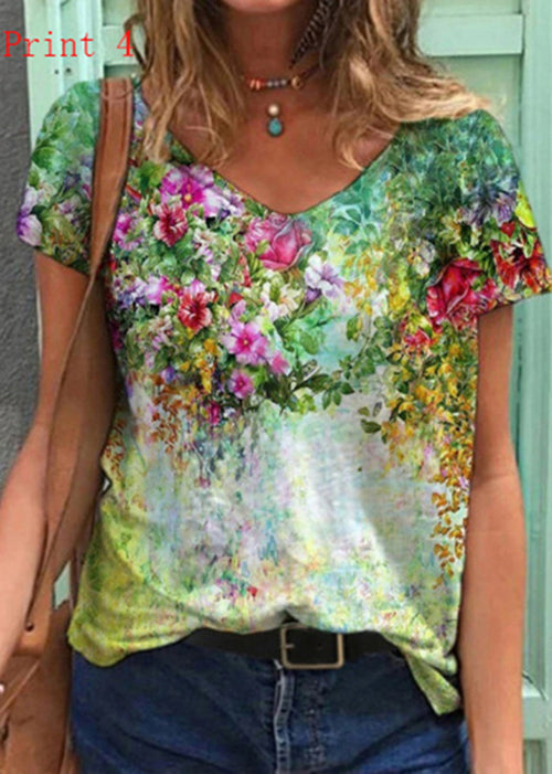 Plus Size T-shirt med V-hals och tryck 3