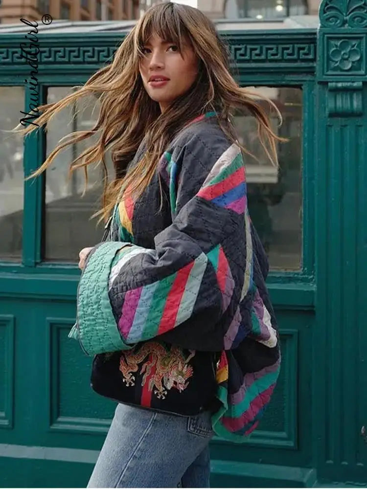 Damjacka Vadderad Randig Polyester för Kalla Dagar 2