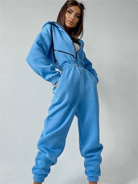 Dam Jumpsuit Med Huva Avslappnad Bomull Polyester-1
