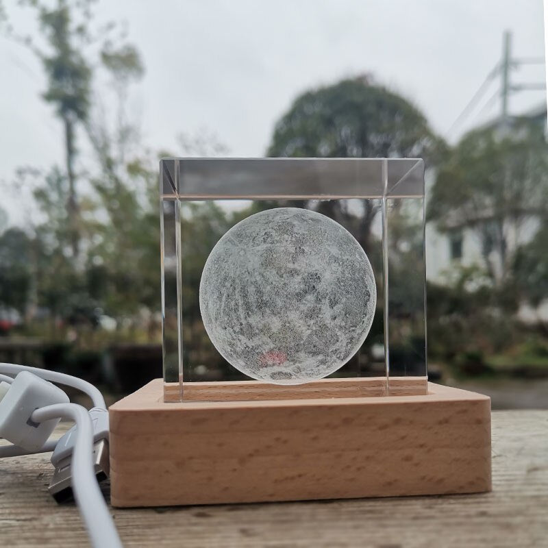 Kristallkub 3D Månljuslampa