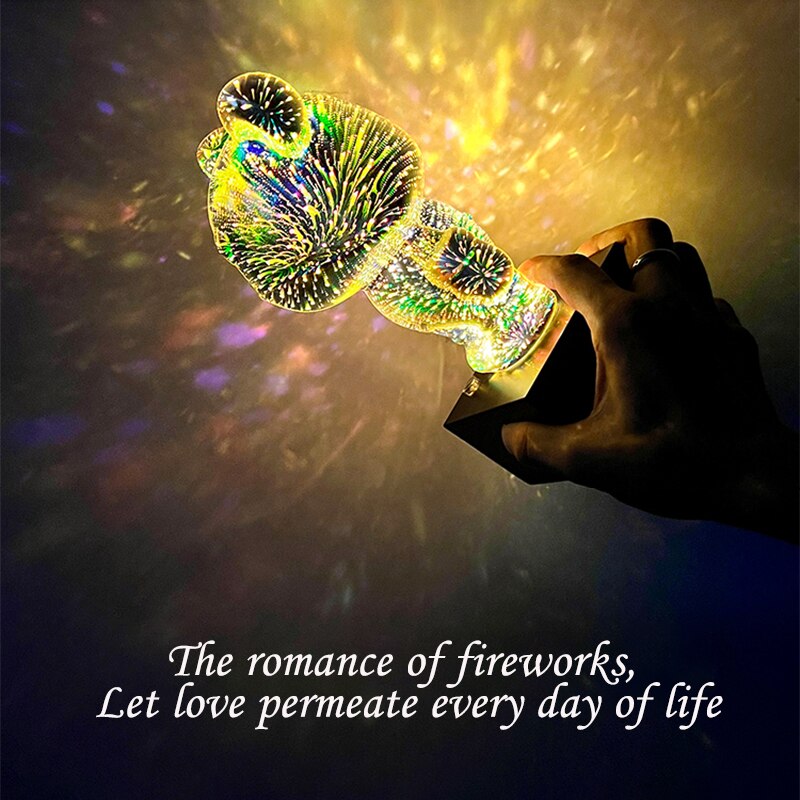 Nattlampa Barn Nallebjörn 3D Fyrverkerieffekt Mjuk Plast LED-3