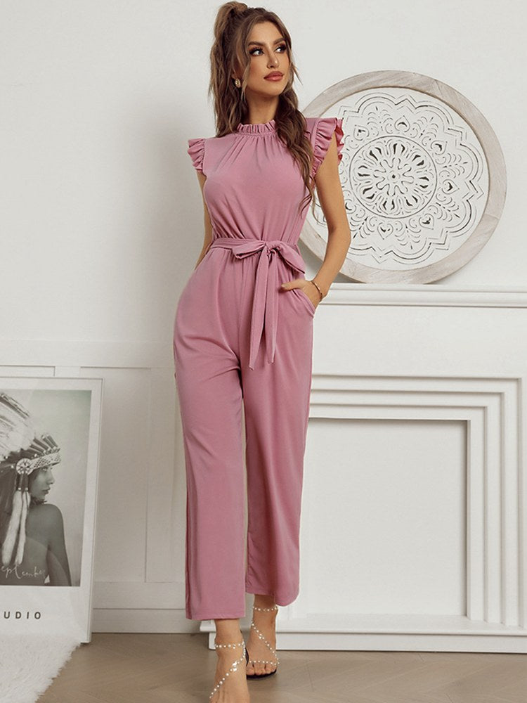 Dam Jumpsuit Tidlös Chic Polyester med Lock Ärmar och Matchande Bälte-4