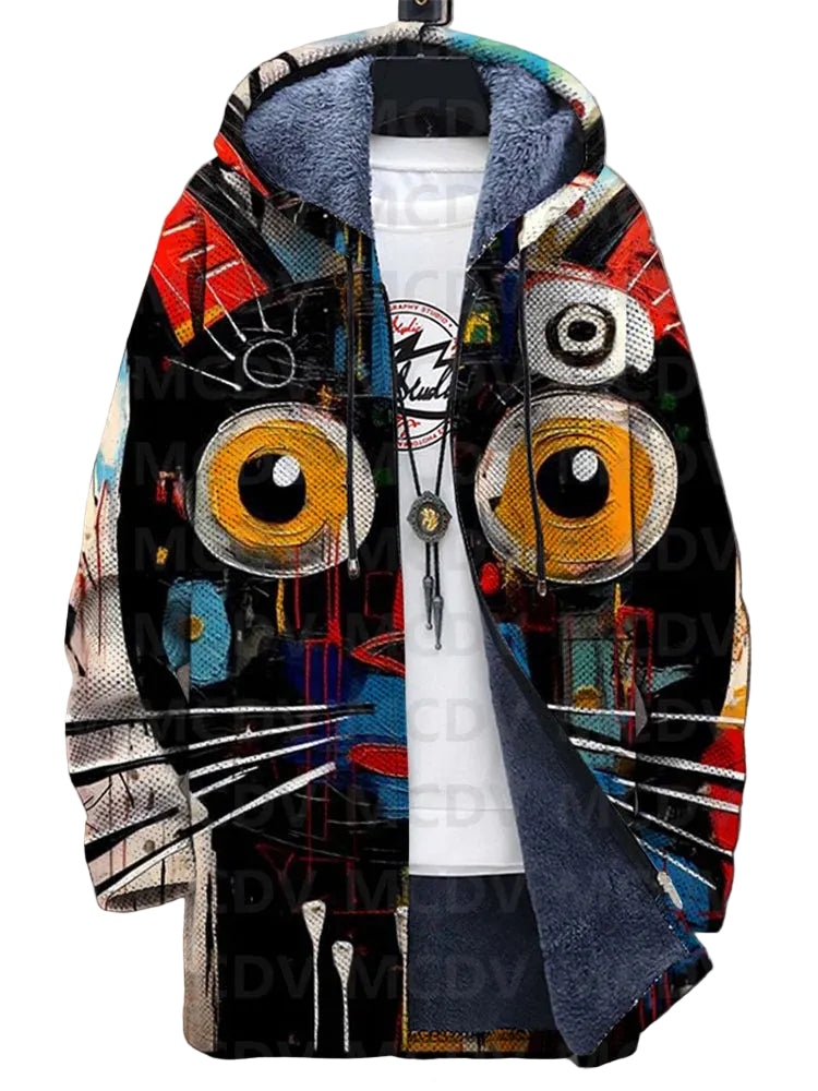 Variant image for Dam Kappa Mysig Fleece Kattmönster Loose Fit-1