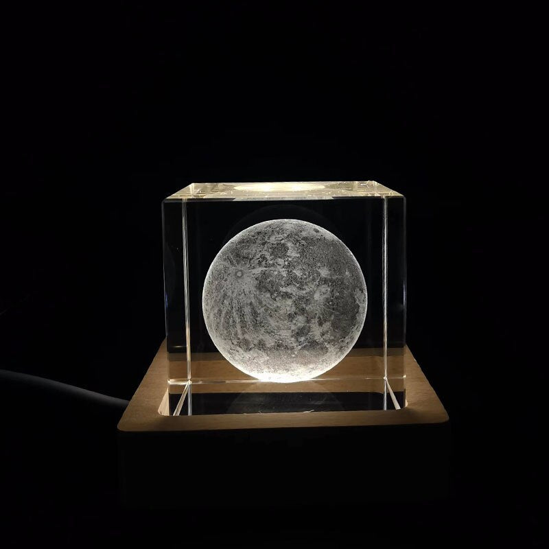 Kristallkub 3D Månljuslampa