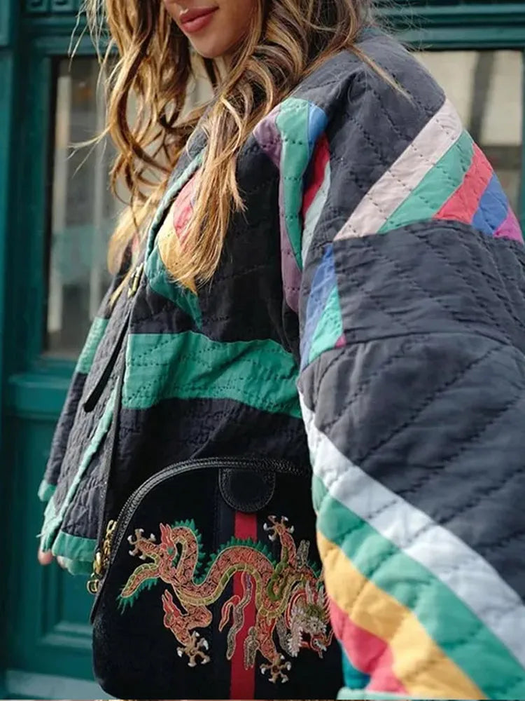 Damjacka Vadderad Randig Polyester för Kalla Dagar 6