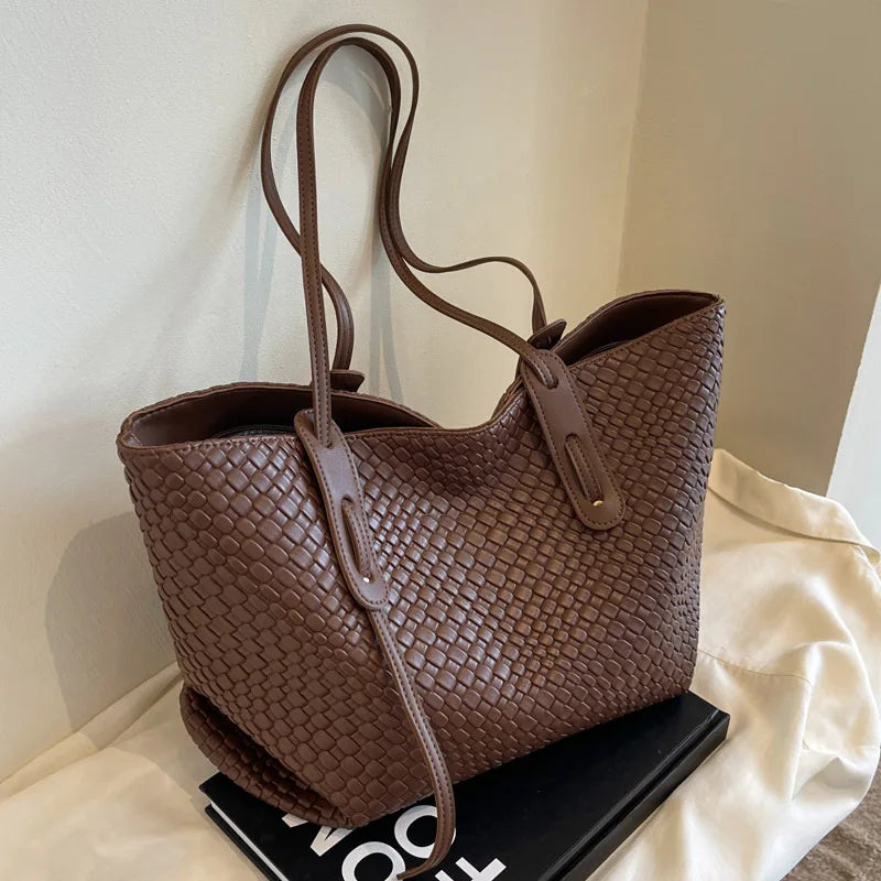 Dam Axelväska Flätad Konstläder för Dagligt Bruk 3