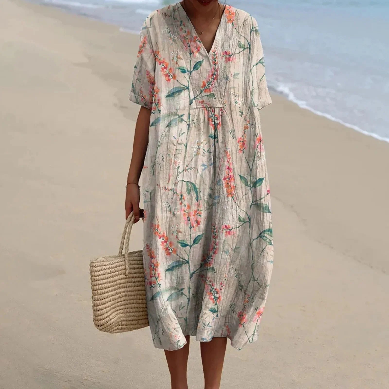 Skjortklänning Dam Kort Ärmar Blommönster Plus Size Hållbart Material 19