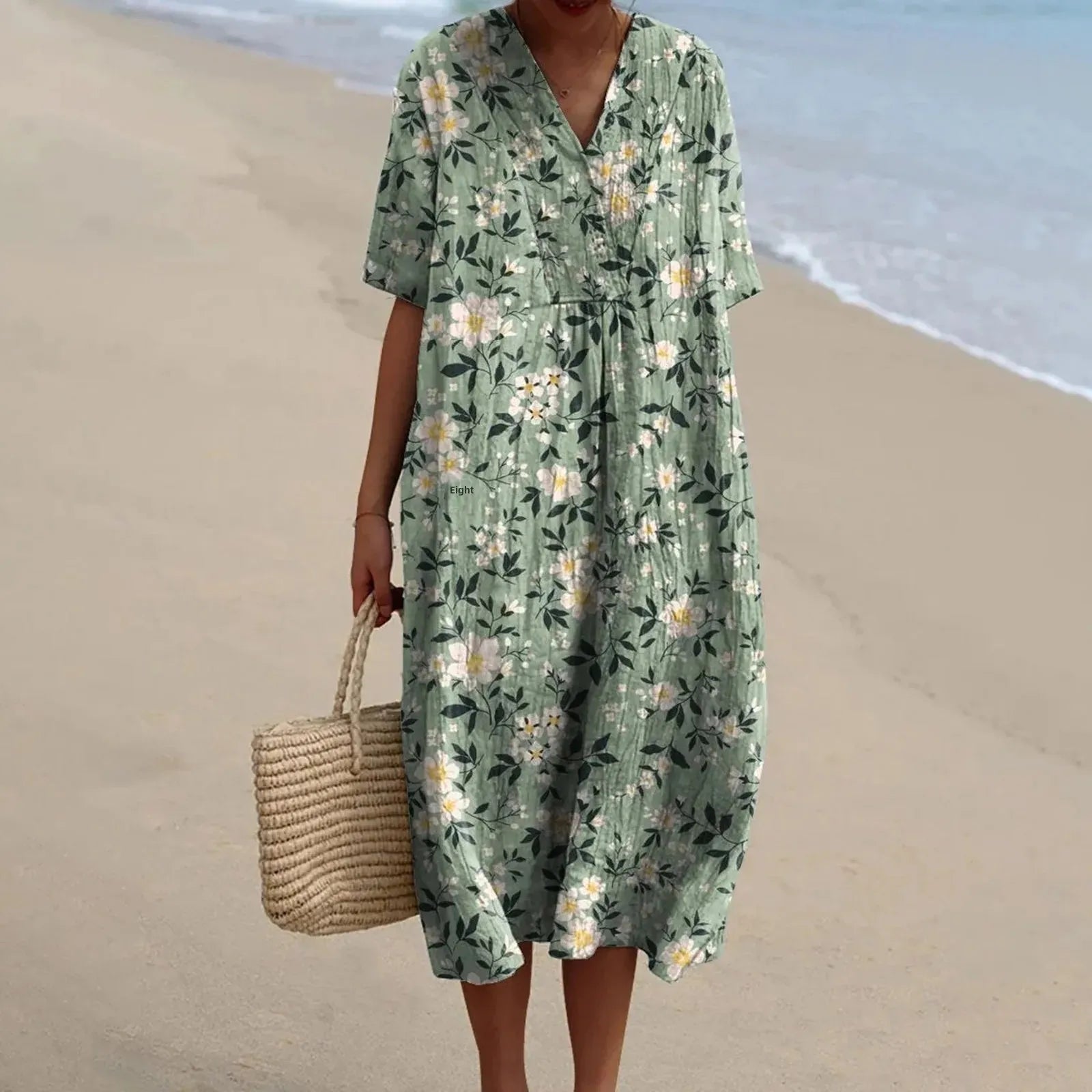 Skjortklänning Dam Kort Ärmar Blommönster Plus Size Hållbart Material 2