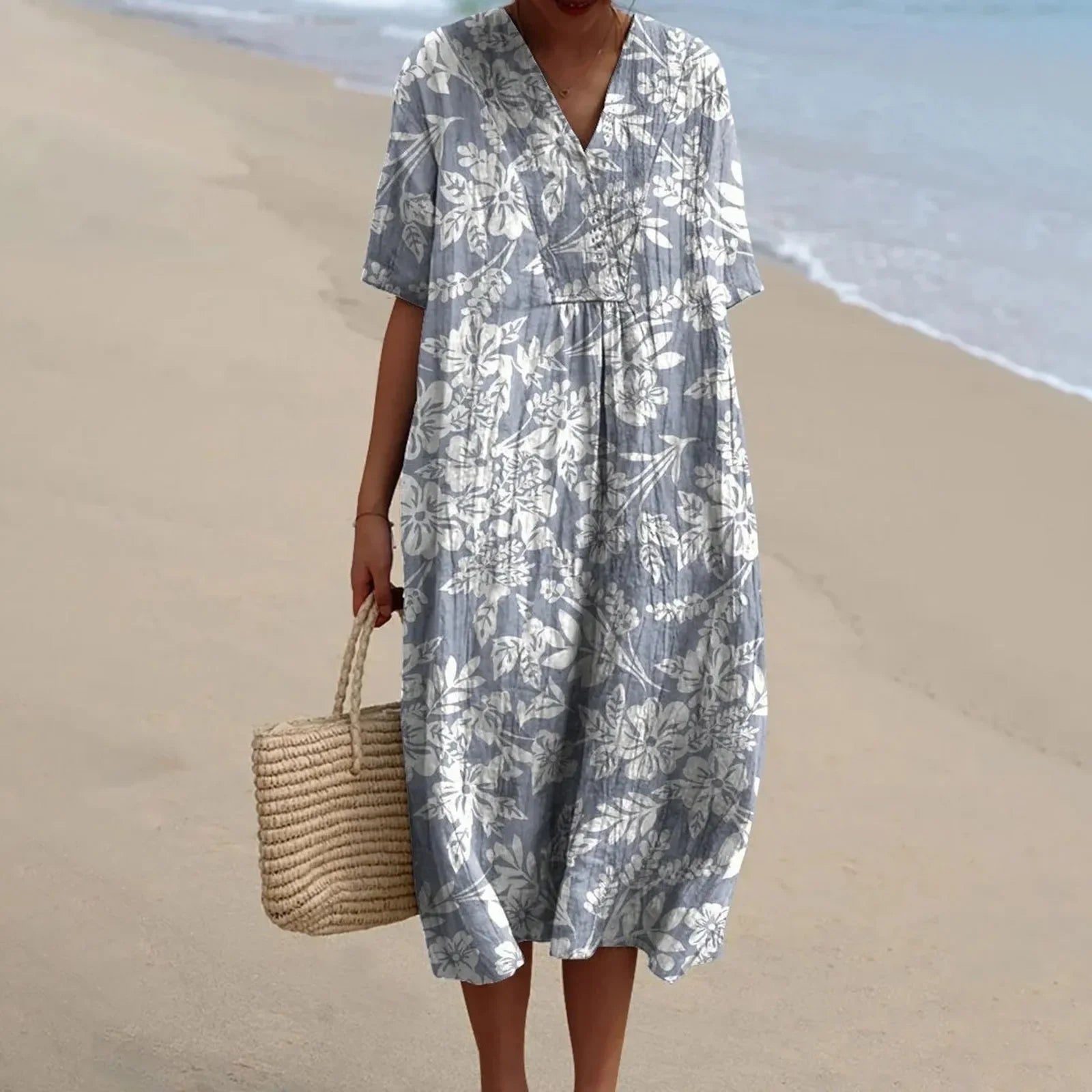Skjortklänning Dam Kort Ärmar Blommönster Plus Size Hållbart Material 3