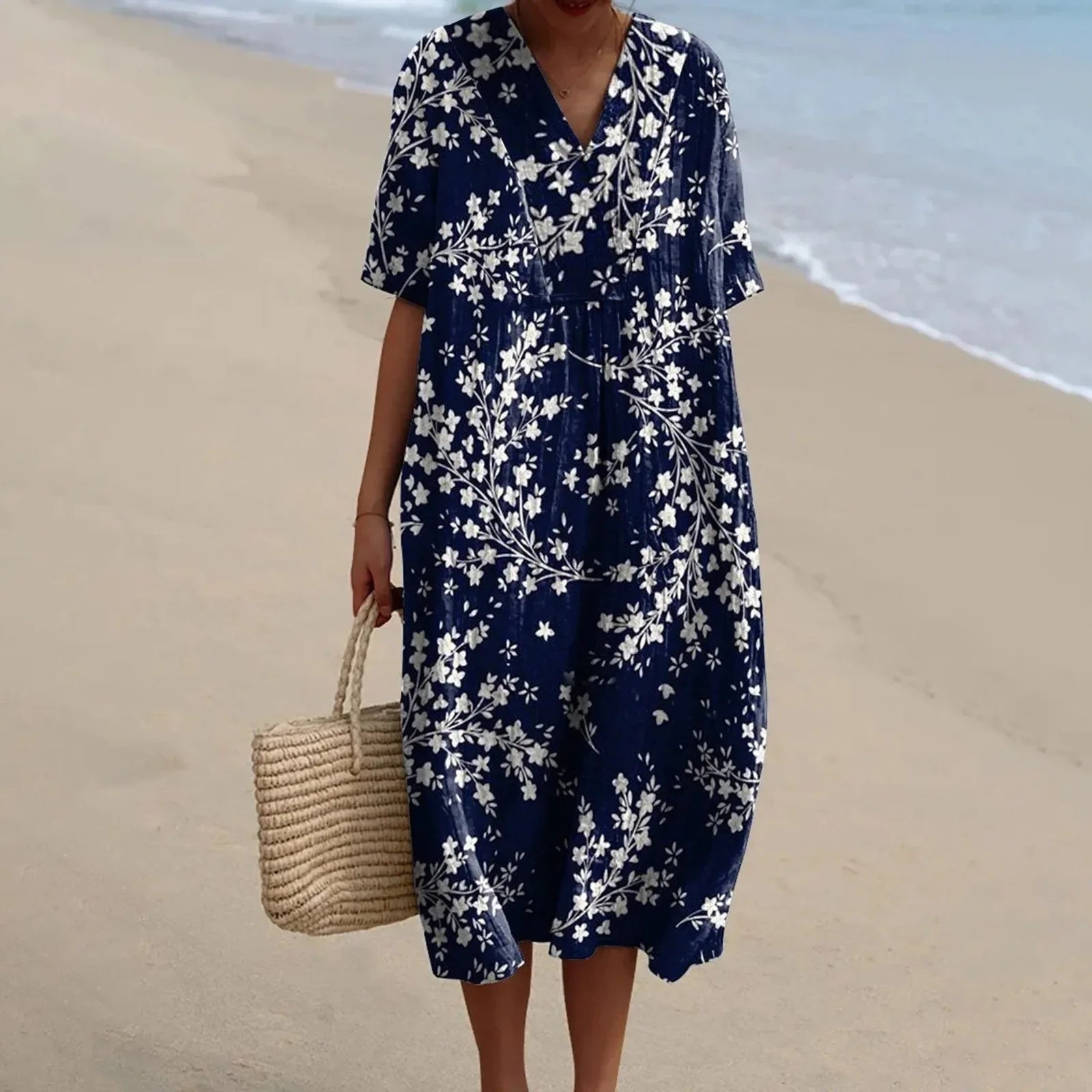 Skjortklänning Dam Kort Ärmar Blommönster Plus Size Hållbart Material 4