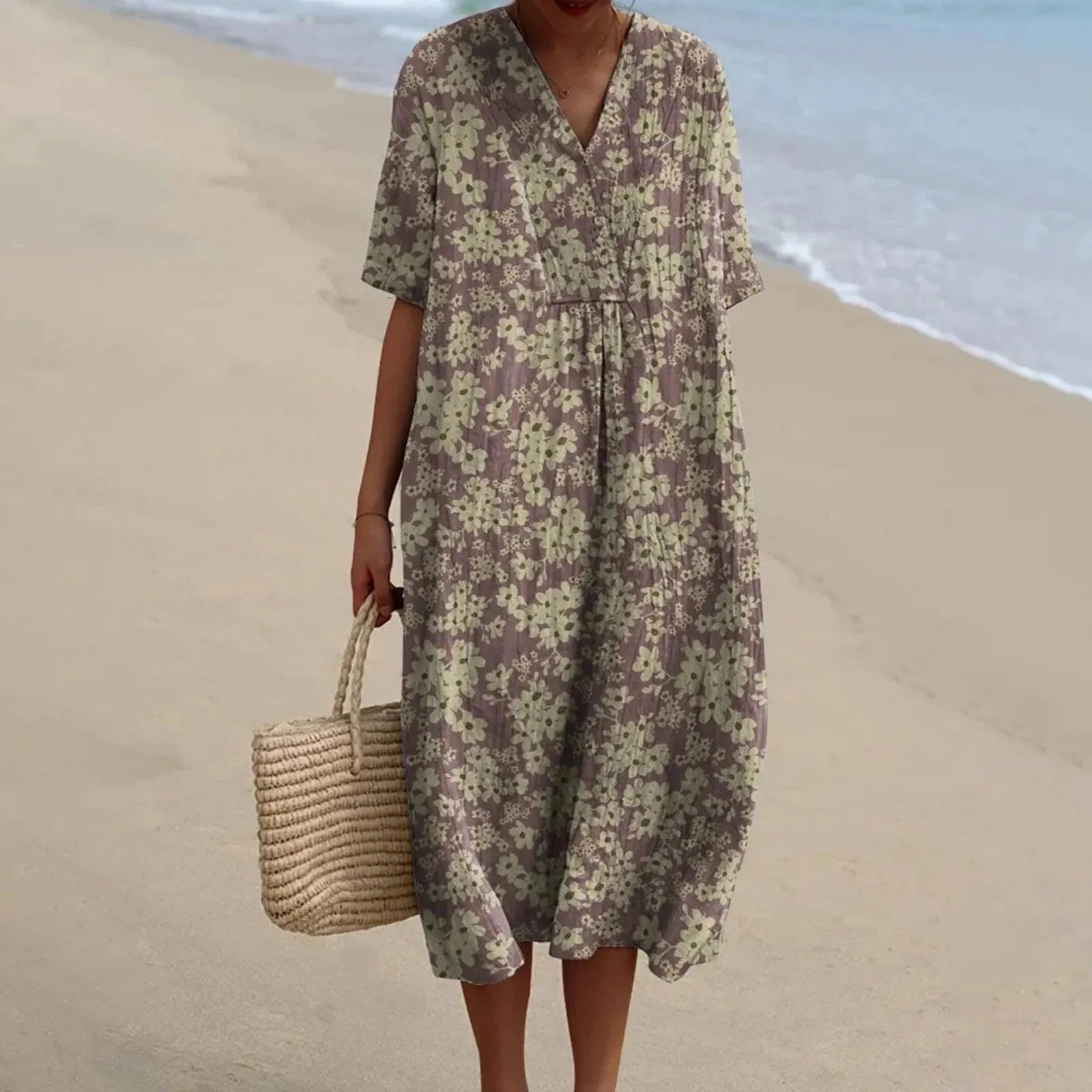 Skjortklänning Dam Kort Ärmar Blommönster Plus Size Hållbart Material 5