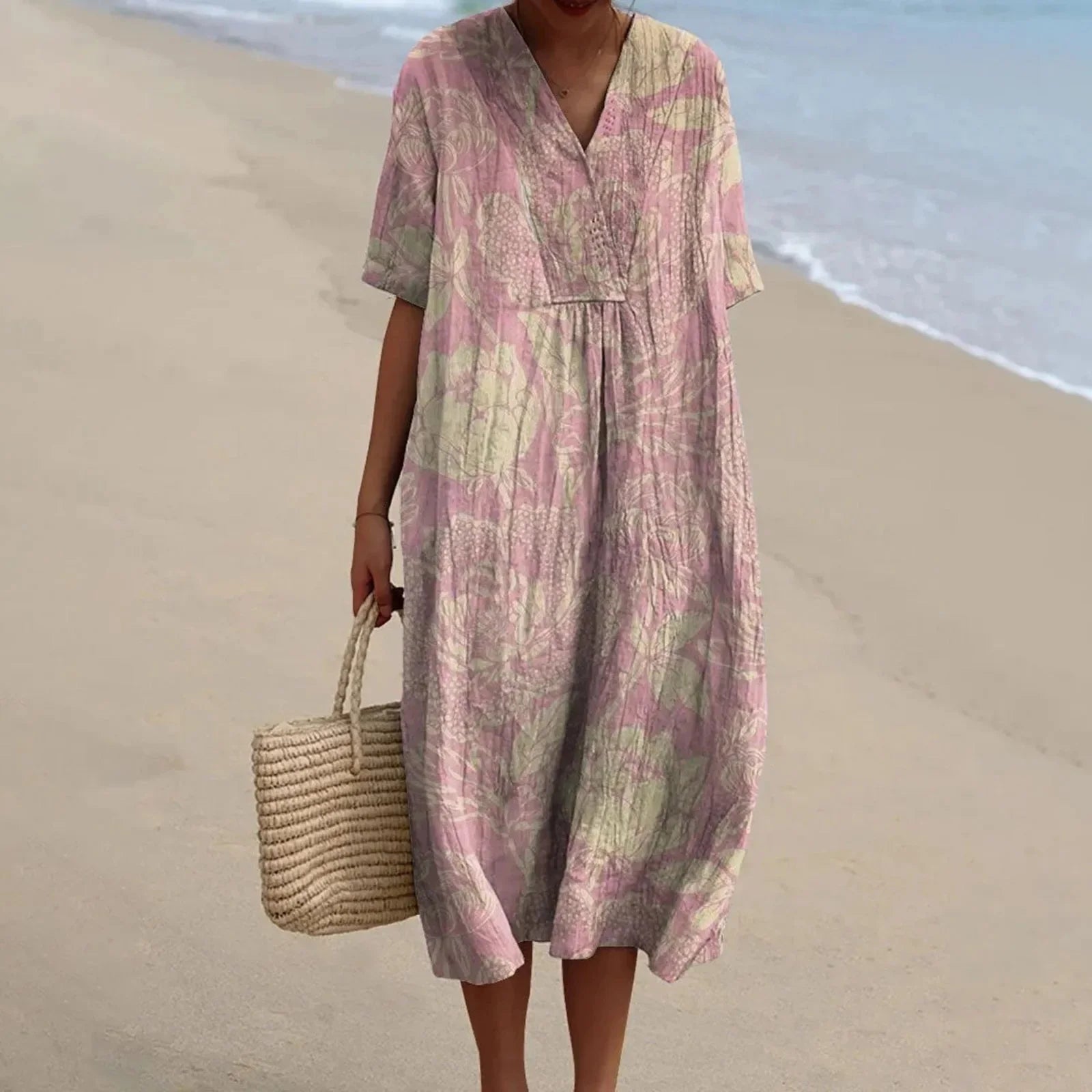 Skjortklänning Dam Kort Ärmar Blommönster Plus Size Hållbart Material 6