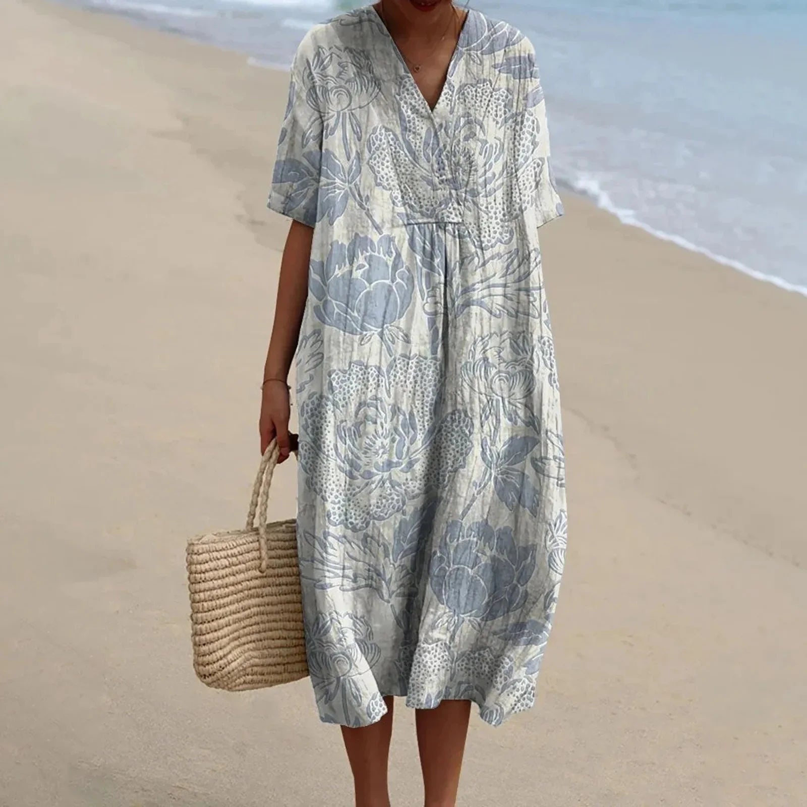 Skjortklänning Dam Kort Ärmar Blommönster Plus Size Hållbart Material 7